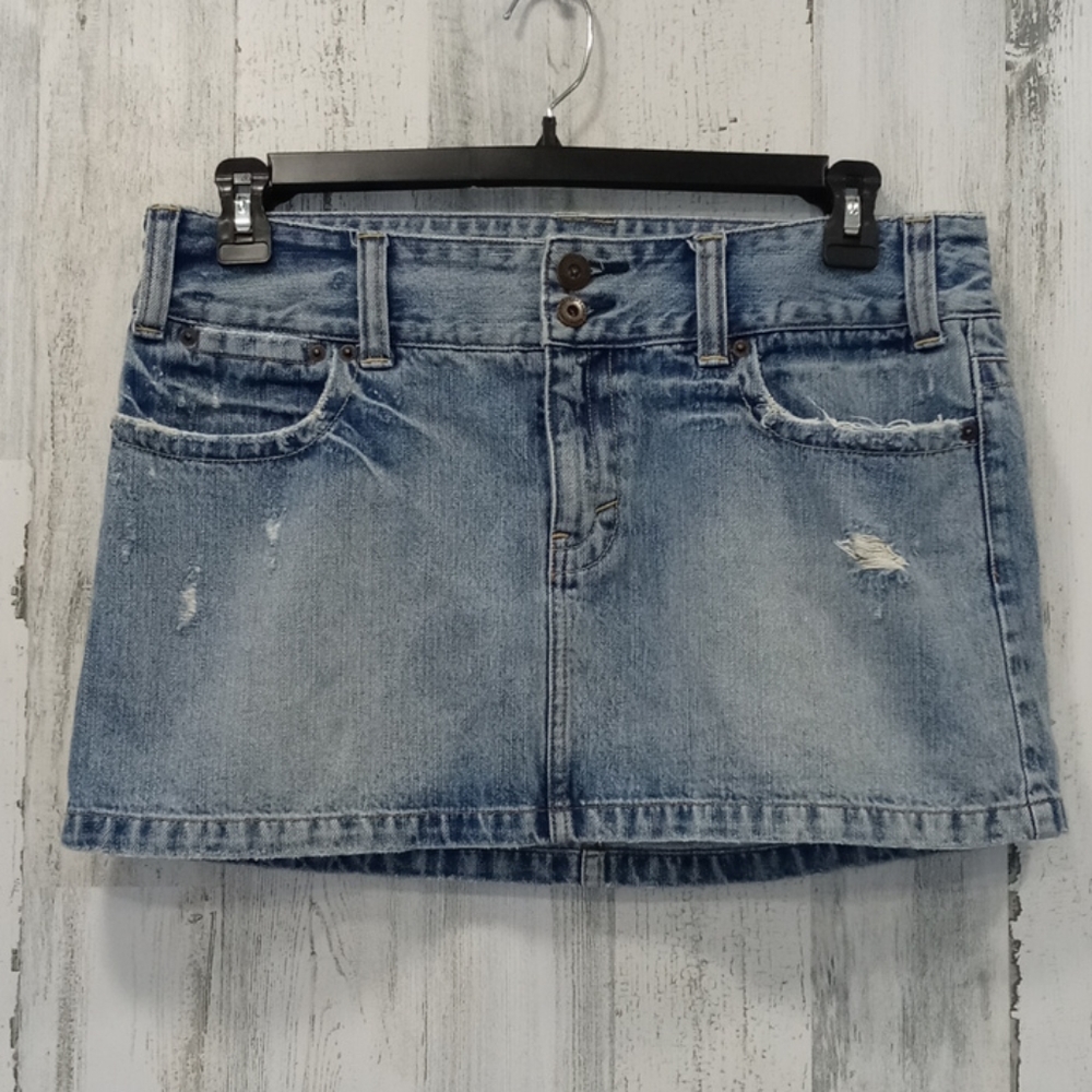 American Eagle Outfitters Light Blue Distressed Denim Mini Skirt